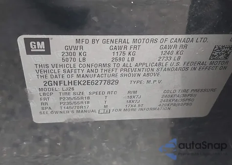 2014 Chevrolet Equinox Ltz z USA, uszkodzony, nr VIN 2GNFLHEK2E6277829